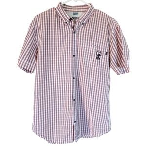 FCUK Woven Shirt Cotton Plaid White Gray Red Button Up Pocket Mens Size Small‎